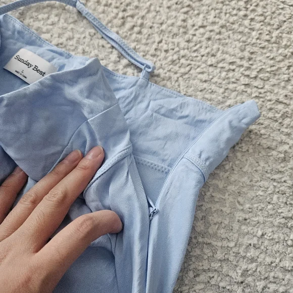 SUNDAY BEST Bonsoir Dress Satin Light Blue Mini Large Aritzia - Picture 5 of 10